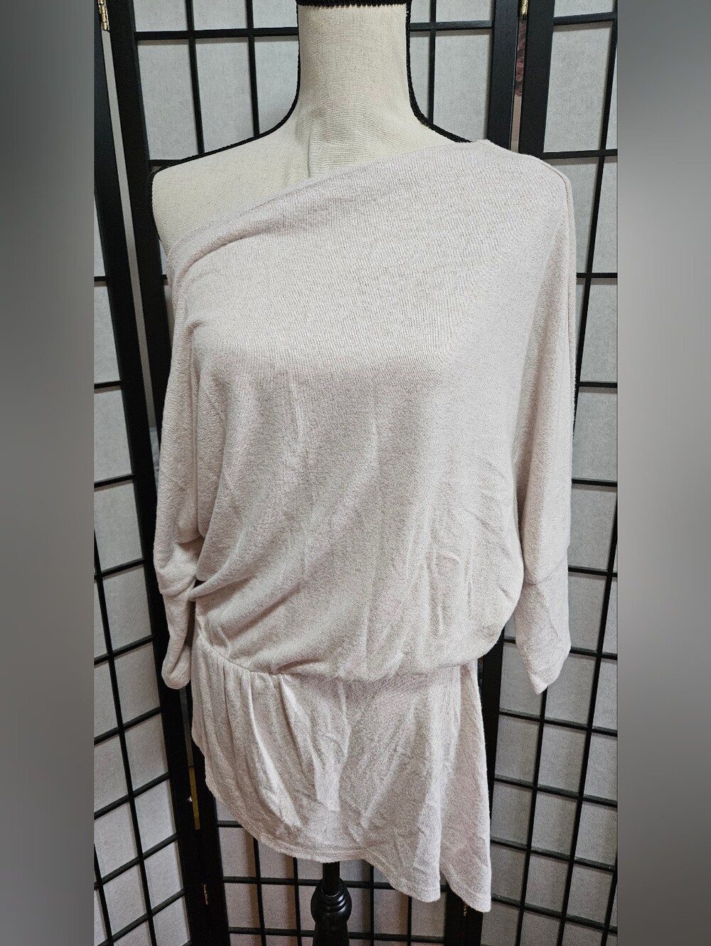 Boston Proper Small Beigh Asymmetrical Off-the Shoulder Slouchy Tunic Top